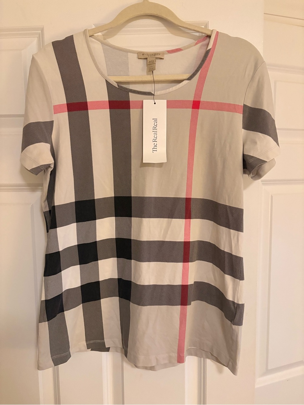 Burberry Brit Plaid Print Crew Neck Top